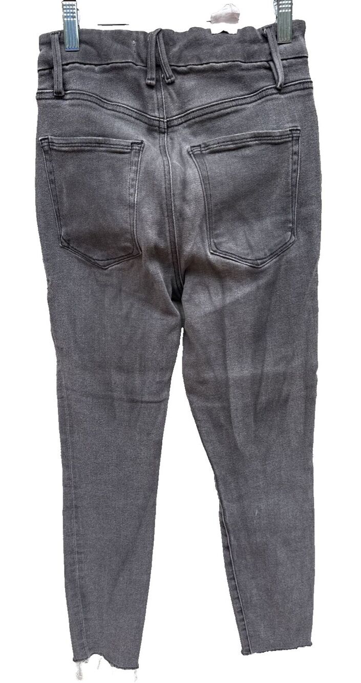 Good American sz 4 27 Denim Good Waist Crop Raw Hem Jeans in Charcoal Wash - Picture 5 of 10